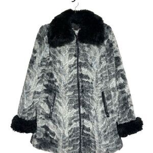 Dennis Basso Sterling Black and Grey Faux Fur Shearling Coat Size XXS